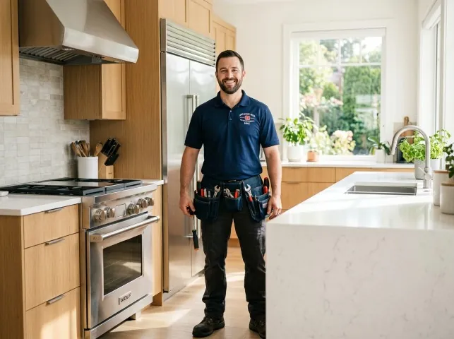 Appliance Repair Hero technician in a Biscoe, AR kitchen after an appliance repair
